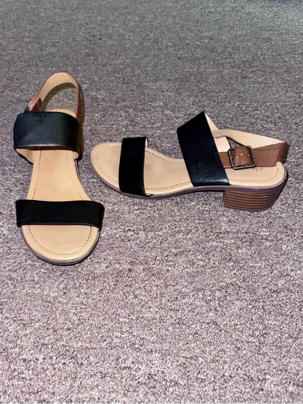 Cityclassified Black Two-Strap Low Block Heel Sandals